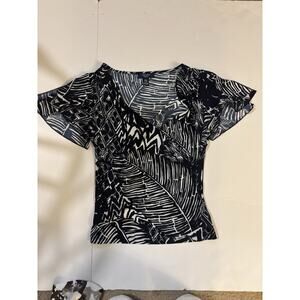 Chaps Petite Blouse Black and White Size Medium